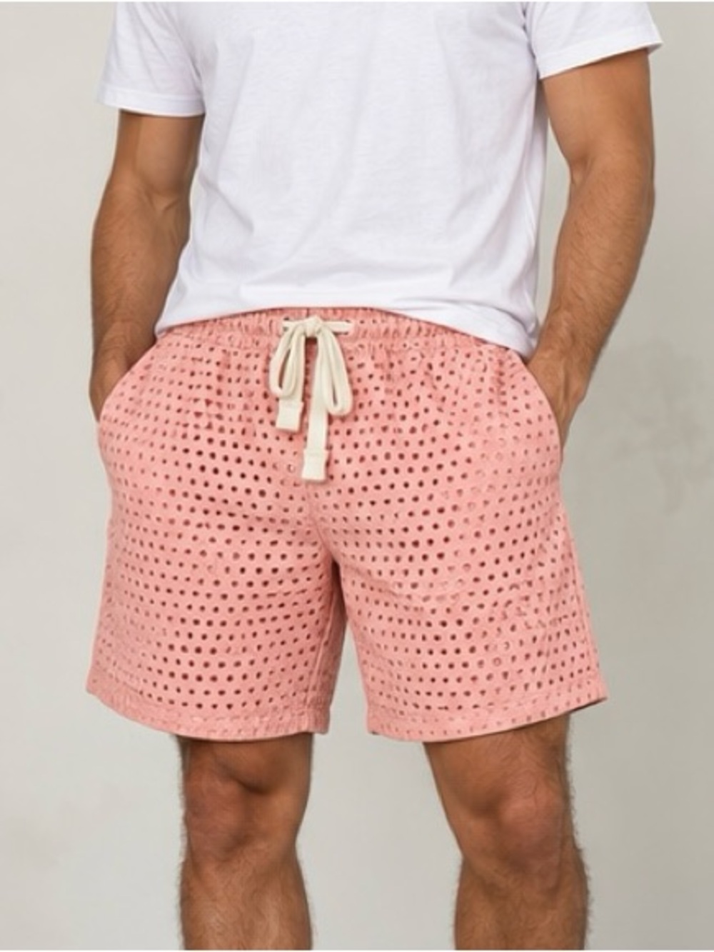 REASON Men's Eyelet Lined Drawstring Shorts
Size S | Peach